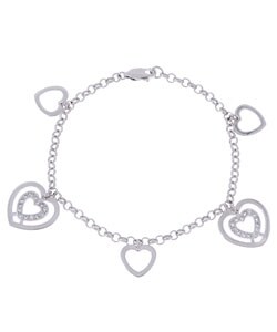 Sterling Silver Cubic Zirconia Heart Charm Bracelet