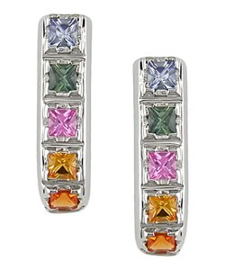 14k White Gold Multi Sapphire Earrings