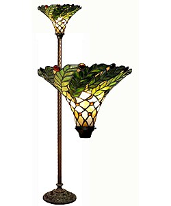 Tiffany-style Green Leaf Torchiere Lamp