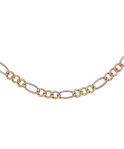 14k Tri-tone Gold Pave Figaro Necklace (24 in.)