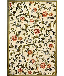 Hand-hooked Garden of Eden Rug Ivory Wool Rug (6' x 9')