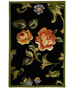 Hand-hooked Garden of Eden Rug Black Wool Rug (1'8 x 2'6)