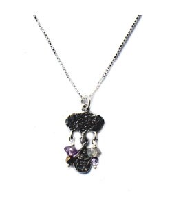 Hammered Sterling Silver Gemstone Dangle Pendant (Israel)