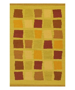 Handmade Green Blocks Wool Rug (8' x 11')