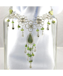Olive Green Agate Necklace and Earrings Set (Peru)