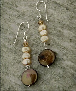 Freshwater Coin Pearl and Crystal Earrings (USA)