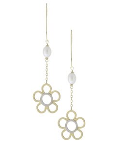 14k Two-tone Gold Cultured Pearl Flower Earrings