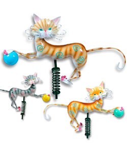 Hand-painted Frisky Cat Stakes (Set of 3)