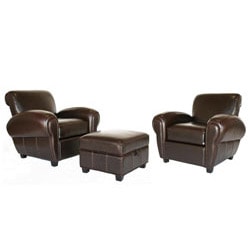 Dexter Brown Bi-cast Leather 2 Reclining Chairs & Ottoman