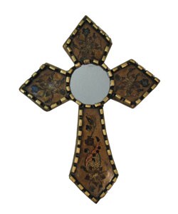 Handcarved Reverse Painted Cross with Mirror (Peru)