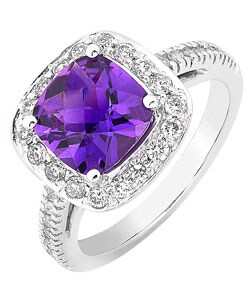 14k White Gold 1/2ct Diamond Amethyst Ring