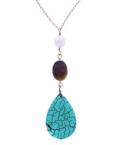 Turquoise, Tiger Eye and Pearl Drop Pendant