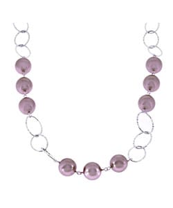 Jumbo Faux Pink Pearls and Silver Link Necklace
