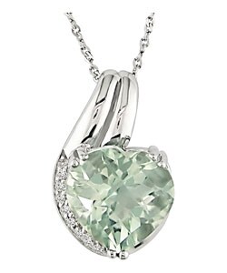 14k White Gold Green Amethyst Heart Necklace