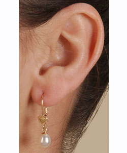 14k Gold Cultured Freshwater Pearl Heart Earrings