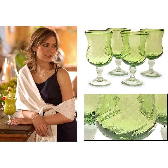 Blown Glass Lime Twist Goblets, Set of 4  (Mexico)