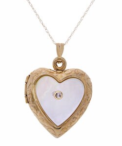14k Gold Diamond Heart Locket with 18-inch Chain