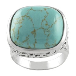 Sterling Silver Block Turquoise Filigree Ring