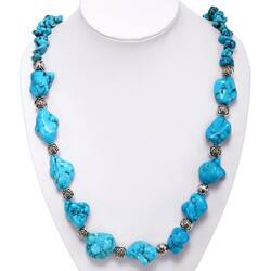 Silver Floral Beaded Turquoise Necklace