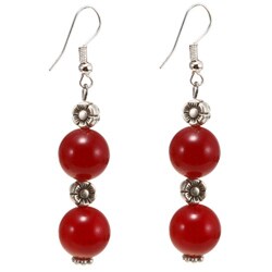 Antiqued Silver Bead And Indian Ruby Earrings