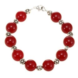 Antiqued Silver Bead and Indian Ruby Bracelet