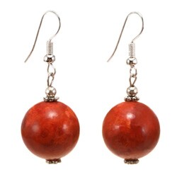 Silver Beaded Red Coral Earrings