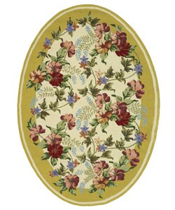 Hand-hooked Botanical Ivory Wool Rug (4'6 x 6'6 Oval)
