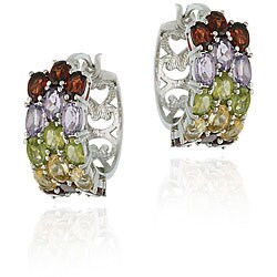 Sterling Silver Multi Gemstone Hoop Earrings