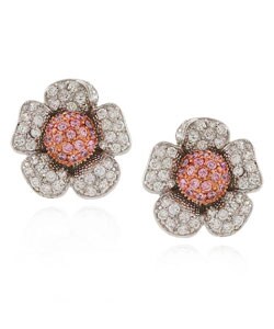 Sterling Silver CZ Two-tone Flower Earrings