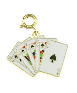14k Yellow Gold Enamel Royal Flush Charm