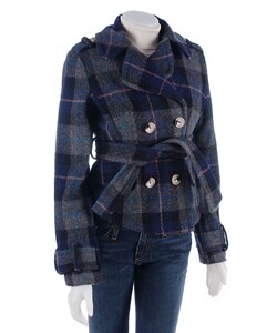 Coffee Shop Double-breasted Plaid Belted Jacket