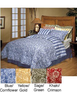 Down Blend Floral/ Stripe 3-piece Comforter Set