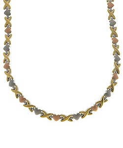 Tri-Color Steel X & Heart Link Necklace