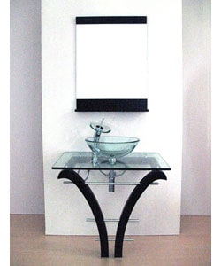 Pedestal Glass Bathroom Vanity and Faucet