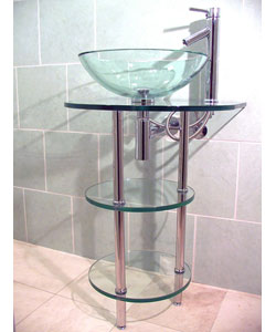 Pedestal Glass Vanity Stand with Glass Shelves