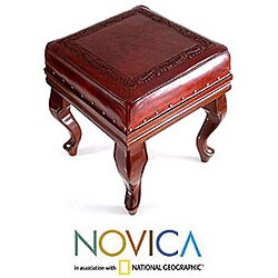 Handmade Leather and Cedar Century Ottoman (Peru)