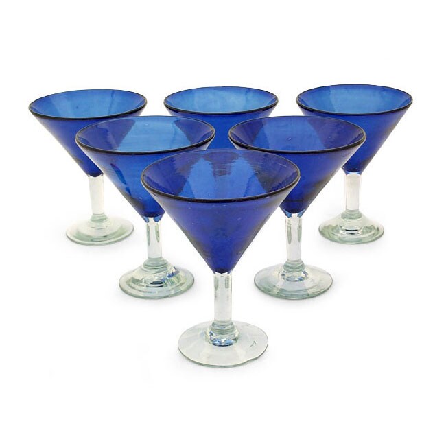 Set of 6 'Sapphire Blue' Martini Glasses (Mexico)