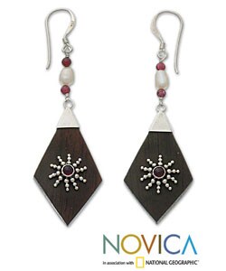 Garnet and Pearl Ray of Light Earrings (Indonesia)
