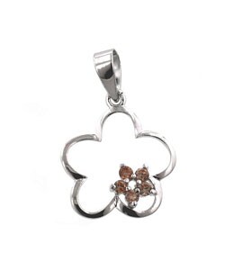 Silvertone Smoky CZ Flower Pendant