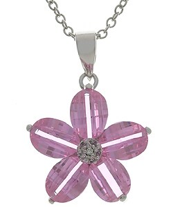 Sterling Silver Pink CZ Flower Necklace