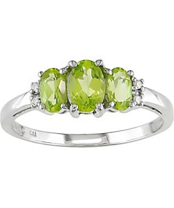 10k White Gold Oval Peridot & Diamond Ring