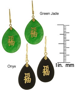 14k Yellow Gold Onyx/ Jade Good Luck Earrings : Jewelry from Overstock.com :  14k onyx gold earrings