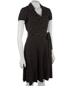 Tahari ASL Polka Dot Jersey Wrap Shirt Dress
