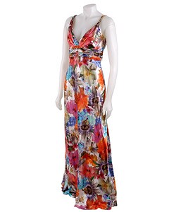 David Meister Floral Print Silk Gown