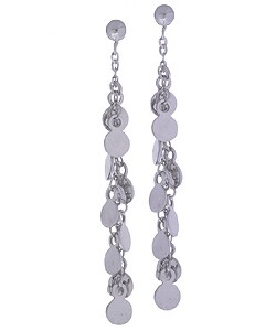14k White Gold Flat Disc Dangling Earrings