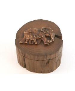 Carved Teak Wood Elephant Storage Box (Thailand)
