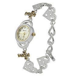 Geneva Platinum Cross and Heart Fashion Watch