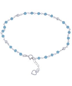 Sterling Silver Light Blue Beads Anklet
