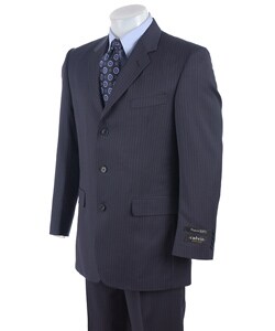Calvin America Men's Pinstriped Blue Wool Suit