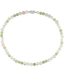 Cultured FW Pearl and Green Aventurine Necklace (9-10mm)
